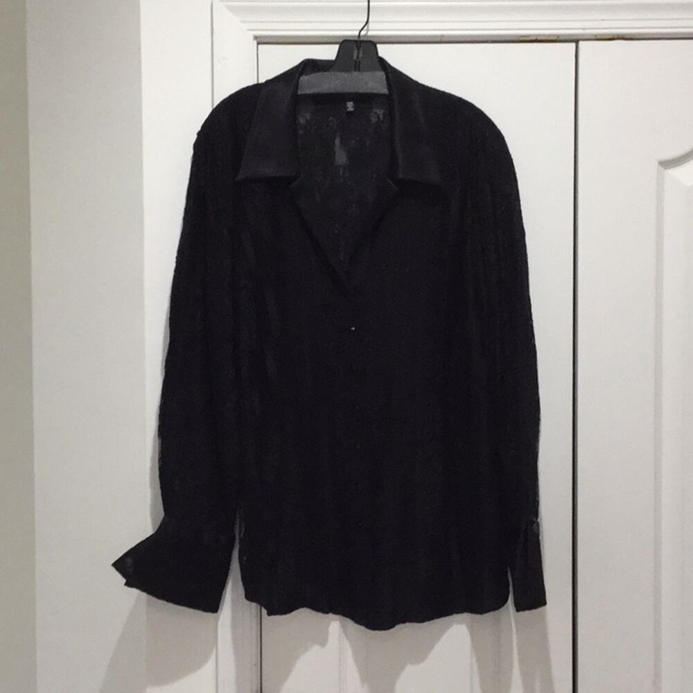 Carmen Marc Valo satin lace black blouse 20w nwot